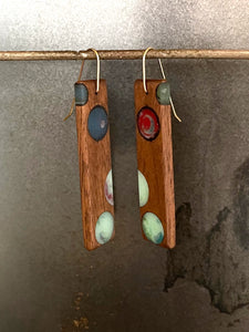 BUBBLES TAB SELECT - Cherry Wood Earrings with Multicolor Resin 3