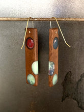 Load image into Gallery viewer, BUBBLES TAB SELECT - Cherry Wood Earrings with Multicolor Resin 3
