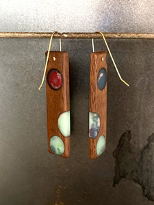 BUBBLES TAB SELECT - Cherry Wood Earrings with Multicolor Resin 3