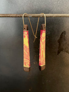 COLOBAR TAIL - Walnut Wood Earrings with Beet and Butter Resin