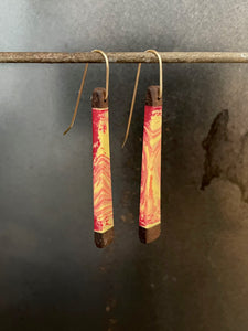 COLOBAR TAIL - Walnut Wood Earrings with Beet and Butter Resin