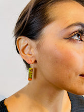 Load image into Gallery viewer, POST -  Walnut Wood Earrings with Multicolor Resin 3
