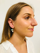 Load image into Gallery viewer, SMALL PACIFIC TRI - Walnut Wood Earrings in Navy, Sky and White Resin
