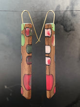 Load image into Gallery viewer, BUBBLES TAB SELECT - Walnut Wood Earrings with Multicolor Resin 4
