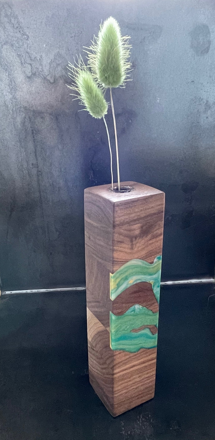 SMALL WALL VASE -  Walnut and Cast Resin